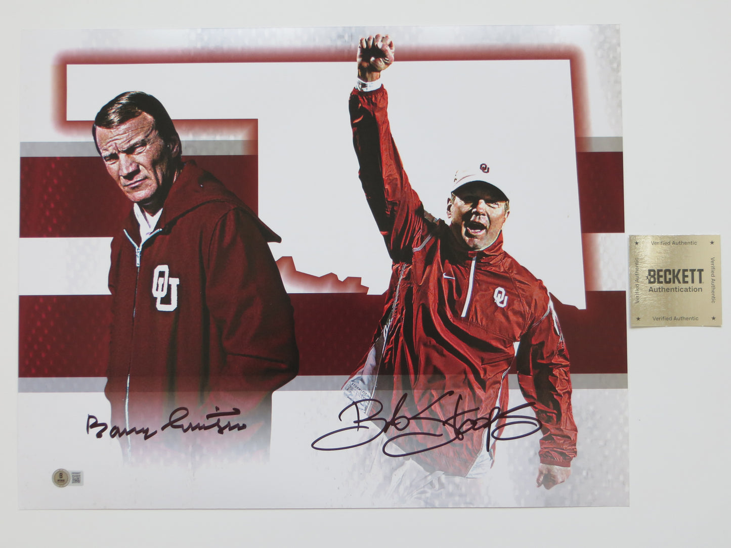 BARRY SWITZER BOB STOOPS OKLAHOMA OU SOONERS SIGNED Custom Edit 16x20 BAS