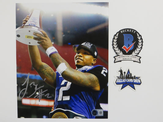 TREVONE BOYKIN TCU HORNED FROGS SIGNED 8x10 with the Trophy PHOTO BAS