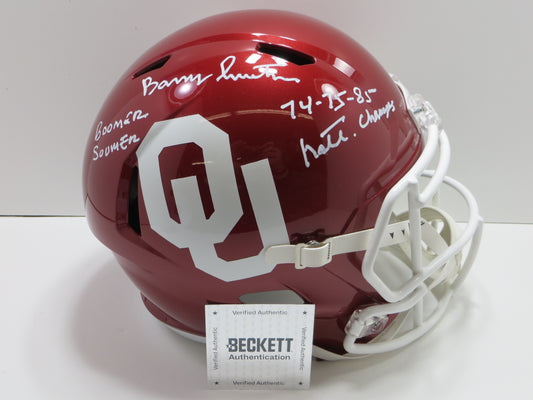 BARRY SWITZER SIGNED OKLAHOMA OU SOONERS FULL SIZE HELMET w/Boomer NatChamps BAS