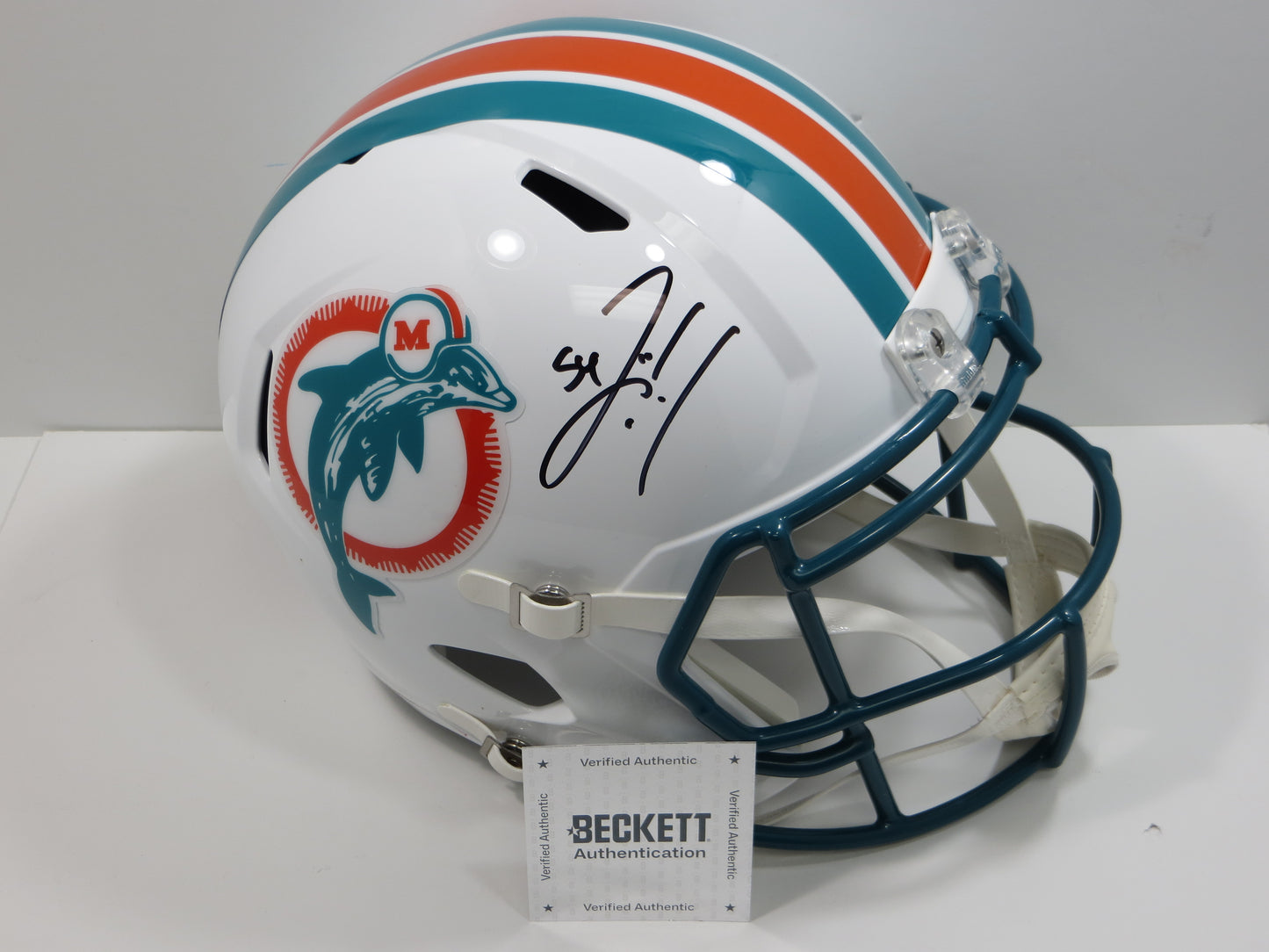 ZACH THOMAS SIGNED MIAMI DOLPHINS Riddell FULL SIZE HELMET Texas Tech BAS