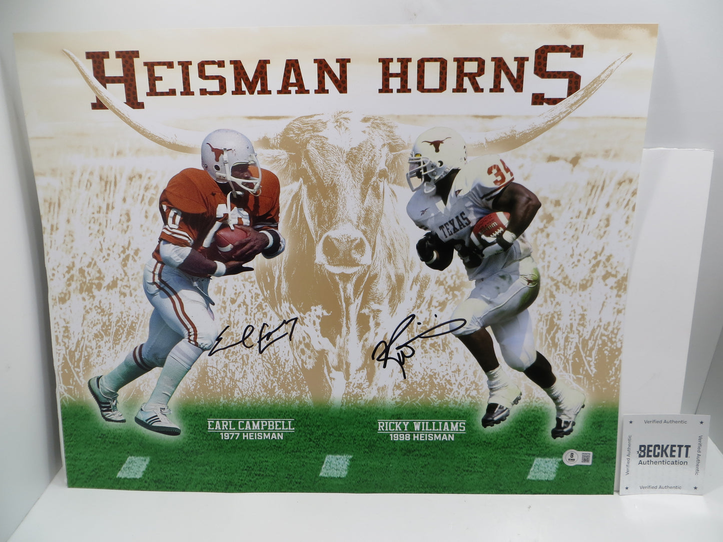 EARL CAMPBELL RICKY WILLIAMS Texas Longhorns HEISMAN SIGNED 16x20 BAS COA