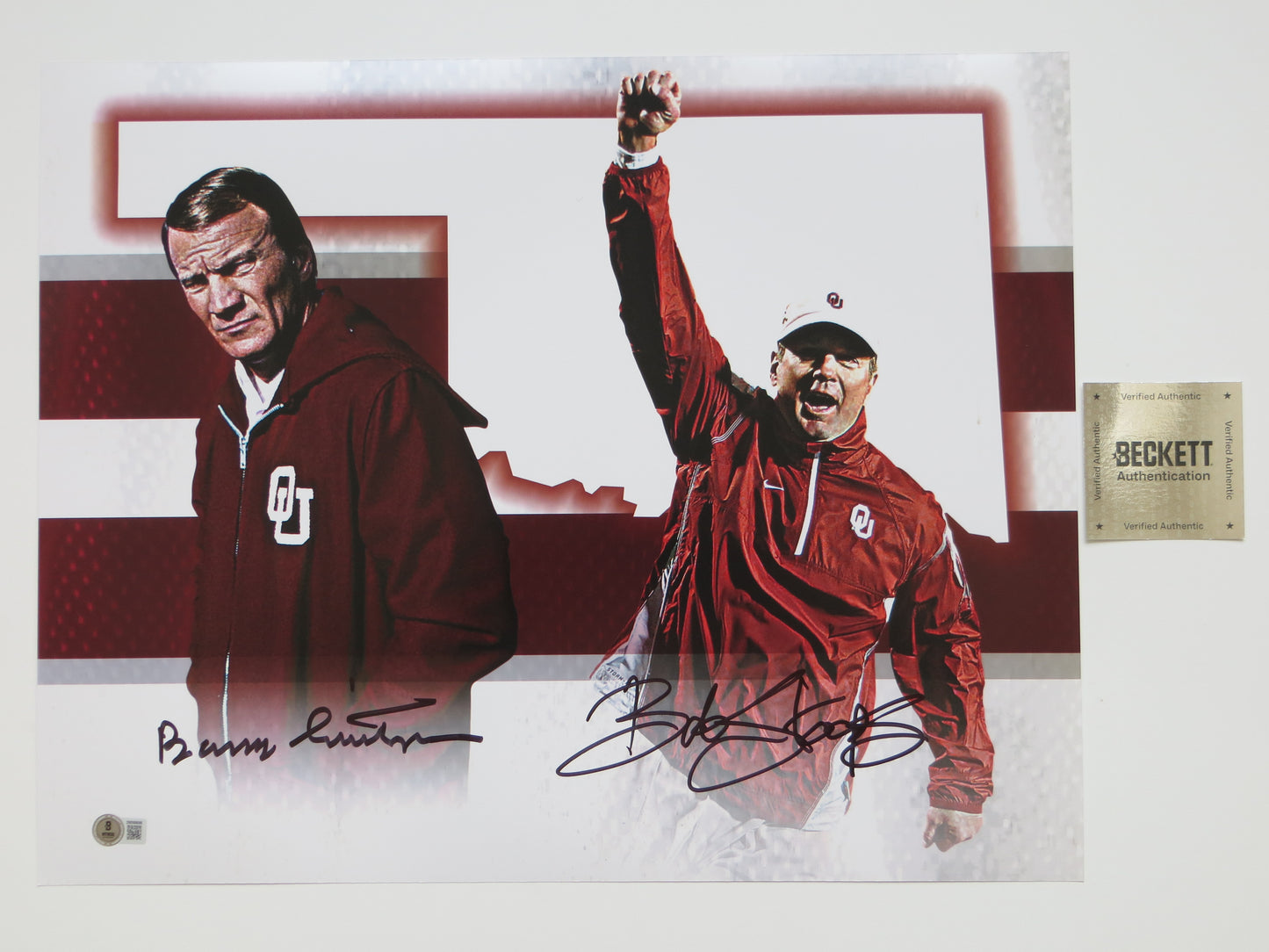 BARRY SWITZER BOB STOOPS OKLAHOMA OU SOONERS SIGNED Custom Edit 16x20 BAS