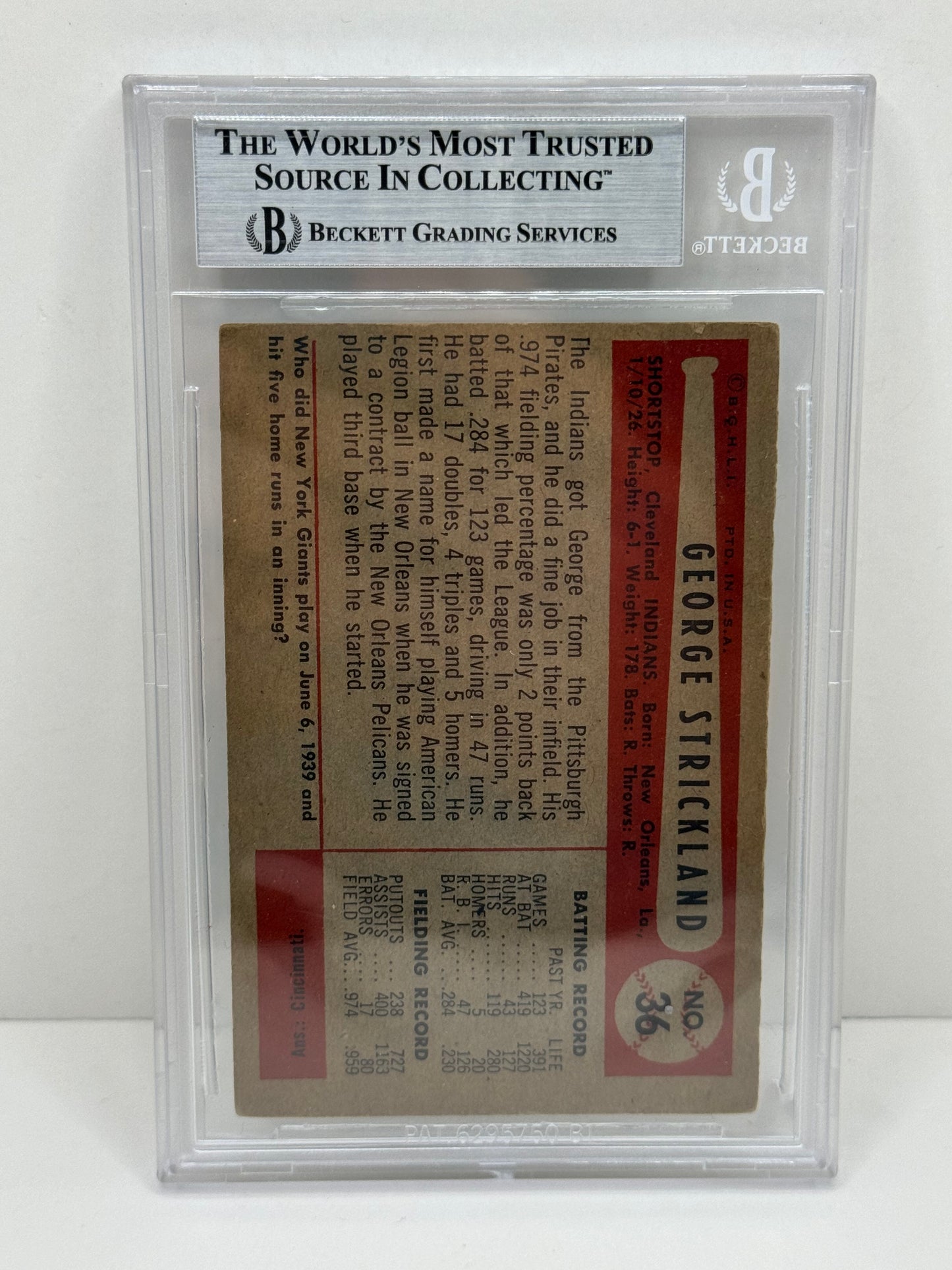 1954 Bowman George Strickland #36 Auto Beckett Authentic Deceased in 2010