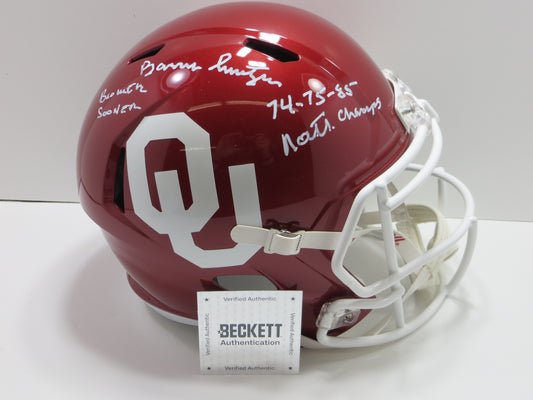 BARRY SWITZER SIGNED OKLAHOMA OU SOONERS FULL SIZE HELMET w/Boomer NatChamps BAS