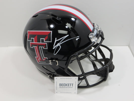 MICHAEL CRABTREE SIGNED TEXAS TECH RED RAIDERS Riddell FULL SIZE HELMET BAS