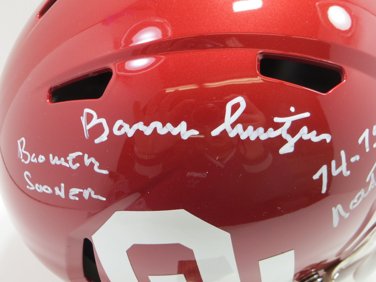 BARRY SWITZER SIGNED OKLAHOMA OU SOONERS FULL SIZE HELMET w/Boomer NatChamps BAS