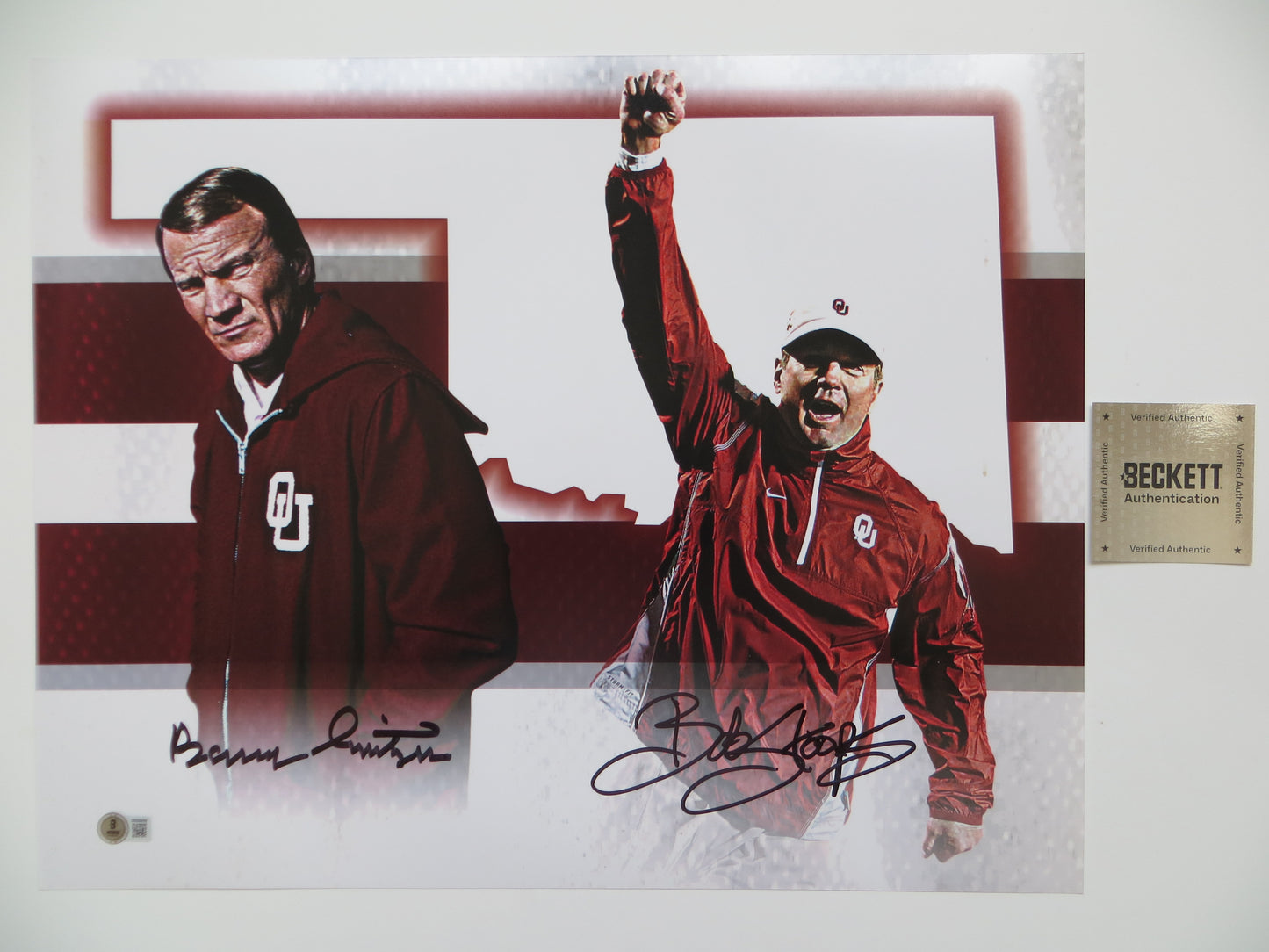 BARRY SWITZER BOB STOOPS OKLAHOMA OU SOONERS SIGNED Custom Edit 16x20 BAS