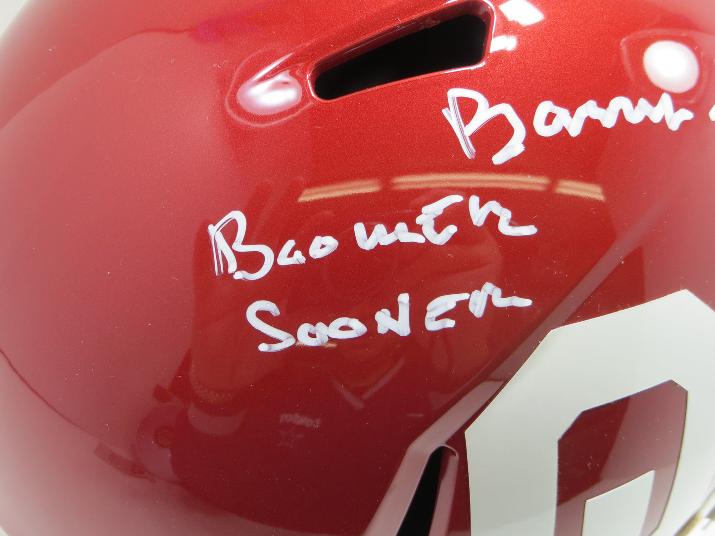 BARRY SWITZER SIGNED OKLAHOMA OU SOONERS FULL SIZE HELMET w/Boomer NatChamps BAS