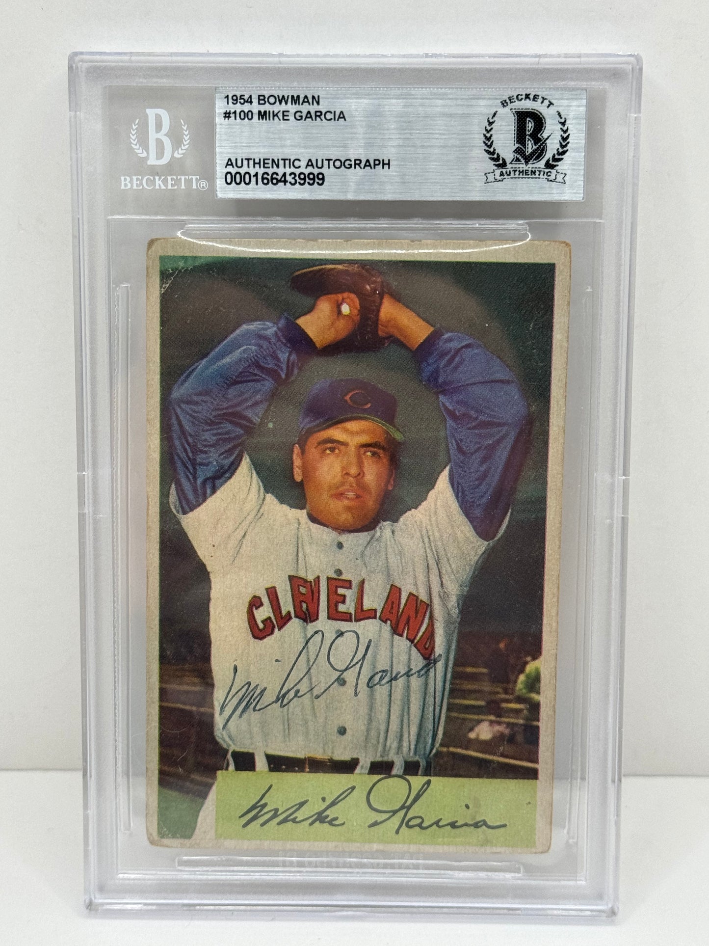 1954 Bowman Mike Garcia #100 Auto Beckett Authentic Deceased in 1986