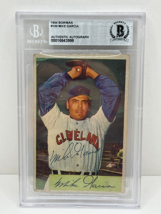1954 Bowman Mike Garcia #100 Auto Beckett Authentic Deceased in 1986