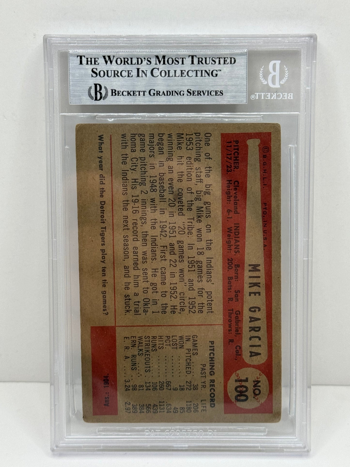 1954 Bowman Mike Garcia #100 Auto Beckett Authentic Deceased in 1986