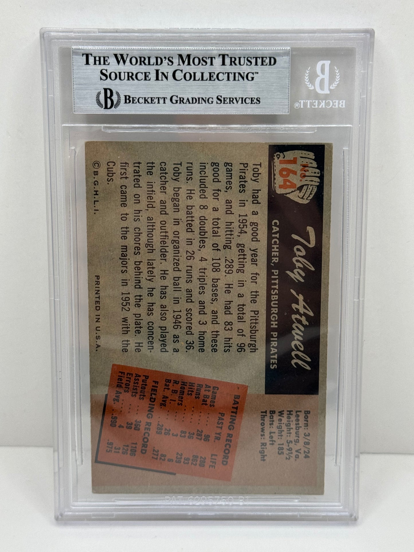 1955 Bowman Toby Atwell #164 Auto Beckett Authentic Deceased in 2003