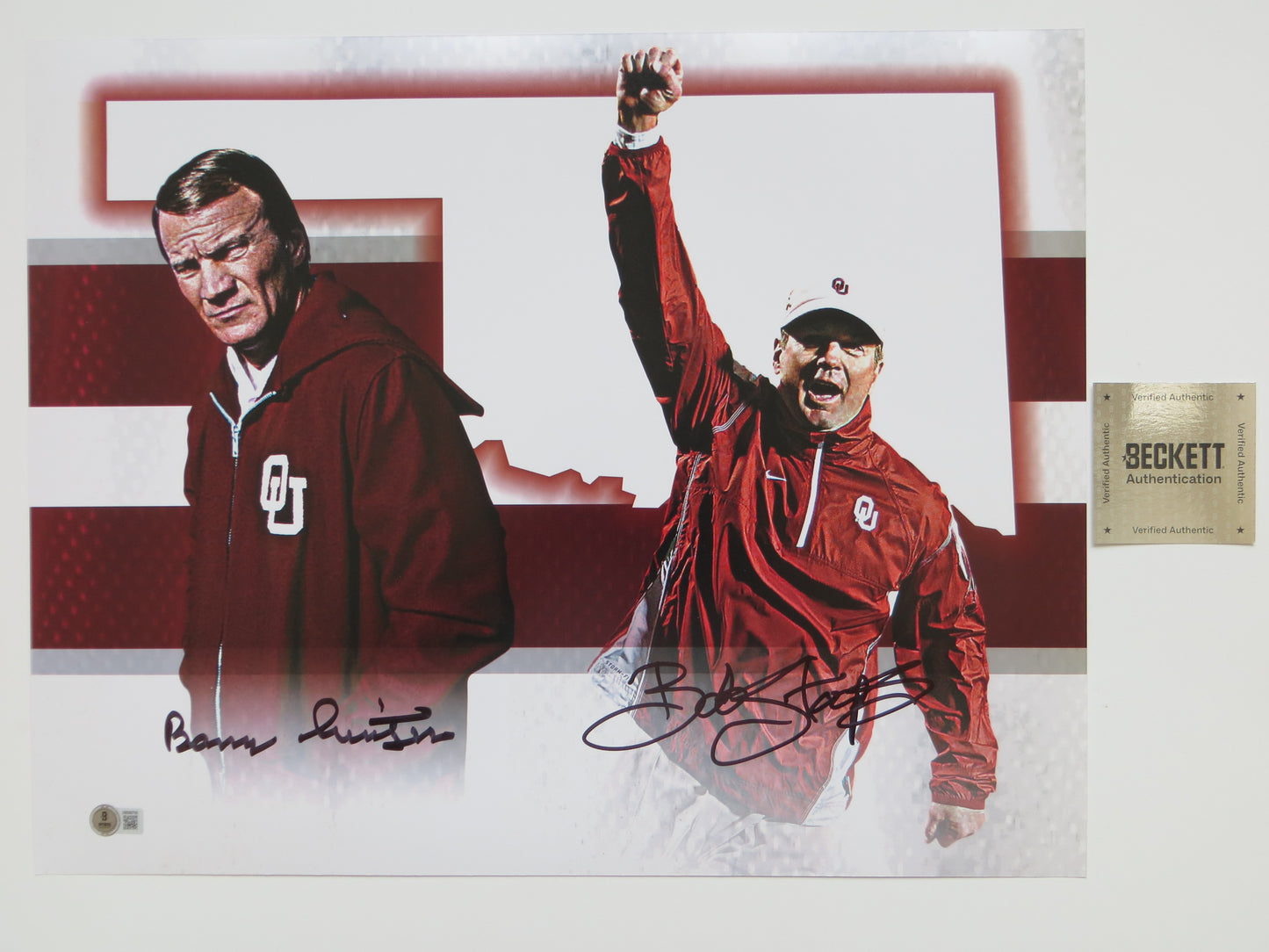 BARRY SWITZER BOB STOOPS OU SOONERS SIGNED State of Oklahoma 16x20 BAS