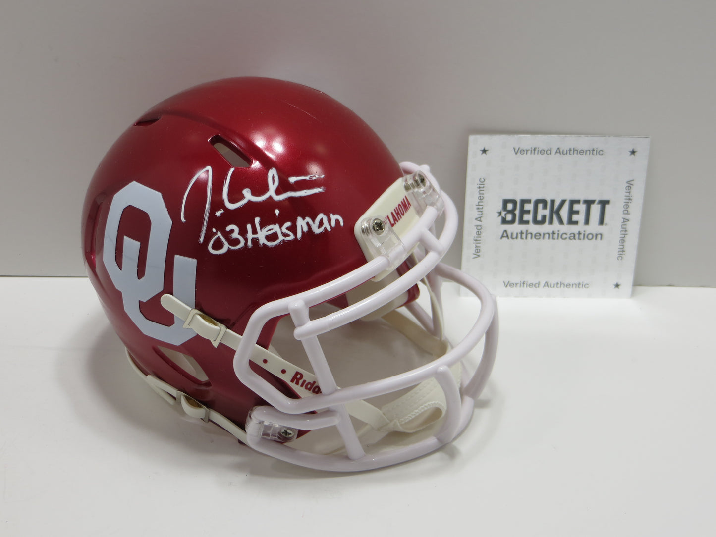 JASON WHITE SIGNED OKLAHOMA OU SOONERS MINI HELMET w03 Heisman BAS