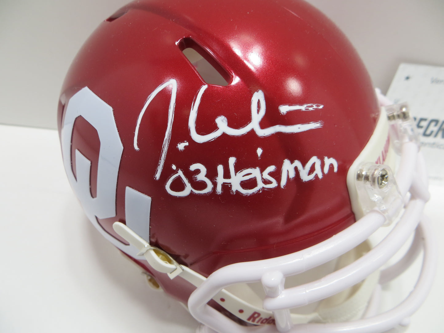 JASON WHITE SIGNED OKLAHOMA OU SOONERS MINI HELMET w03 Heisman BAS