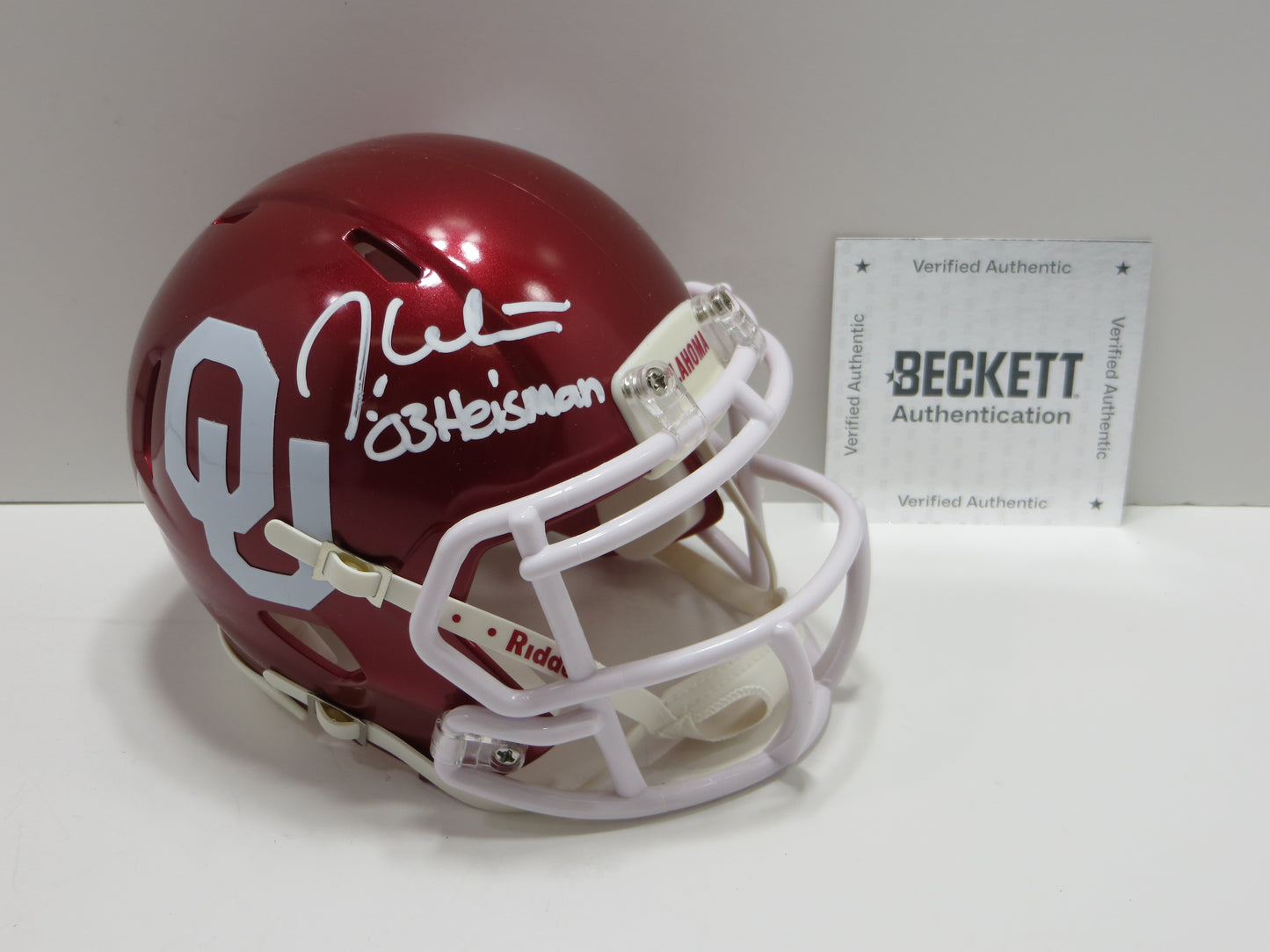 JASON WHITE SIGNED OKLAHOMA OU SOONERS MINI HELMET w03 Heisman BAS