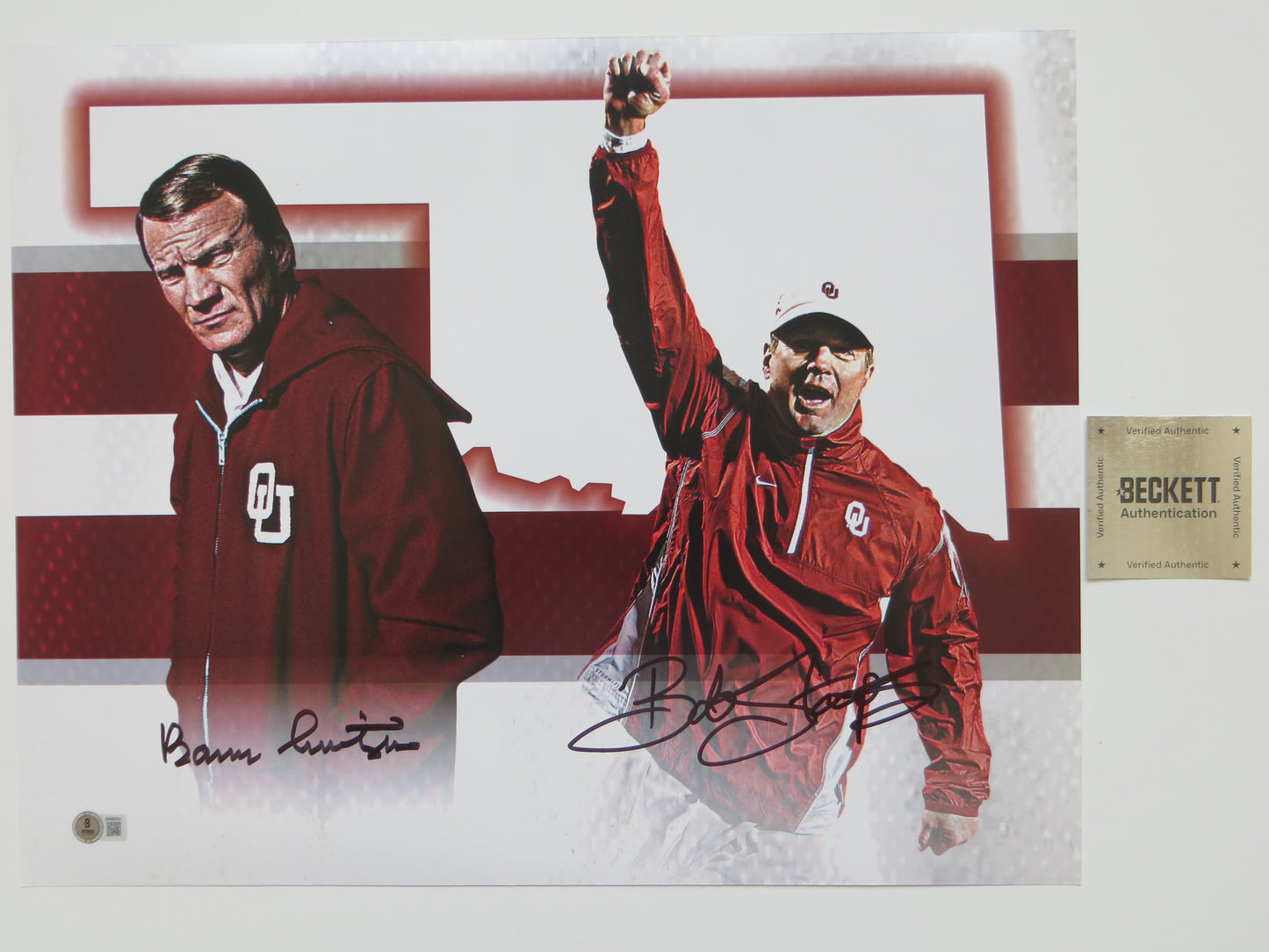 BARRY SWITZER BOB STOOPS OU SOONERS SIGNED State of Oklahoma 16x20 BAS