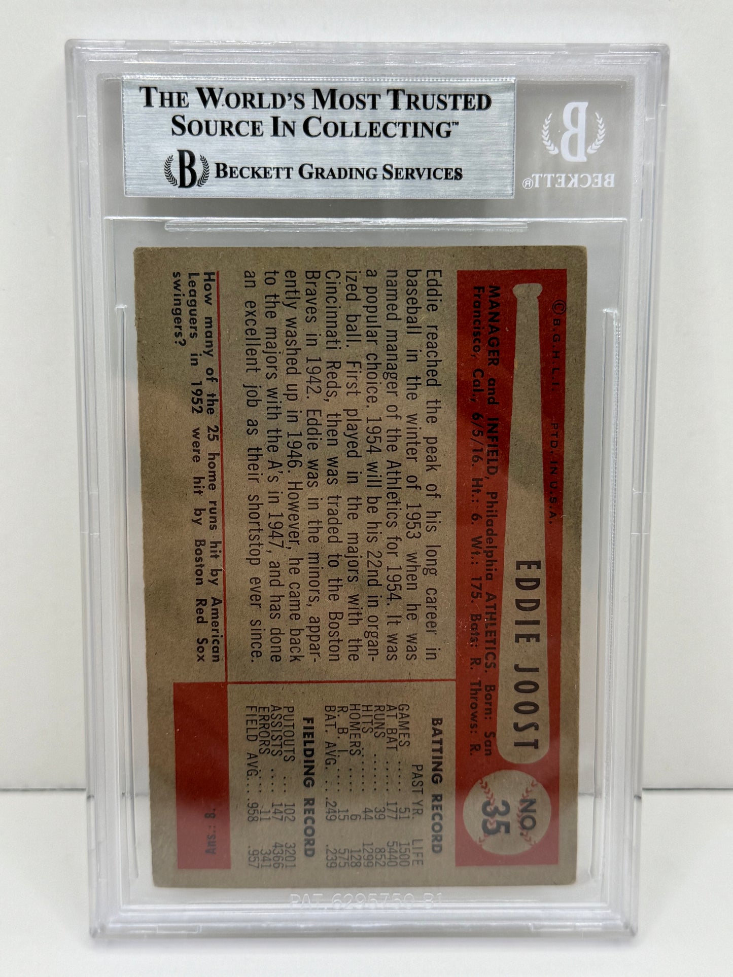 1954 Bowman Eddie Joost #35A Auto Beckett Authentic Deceased in 2011
