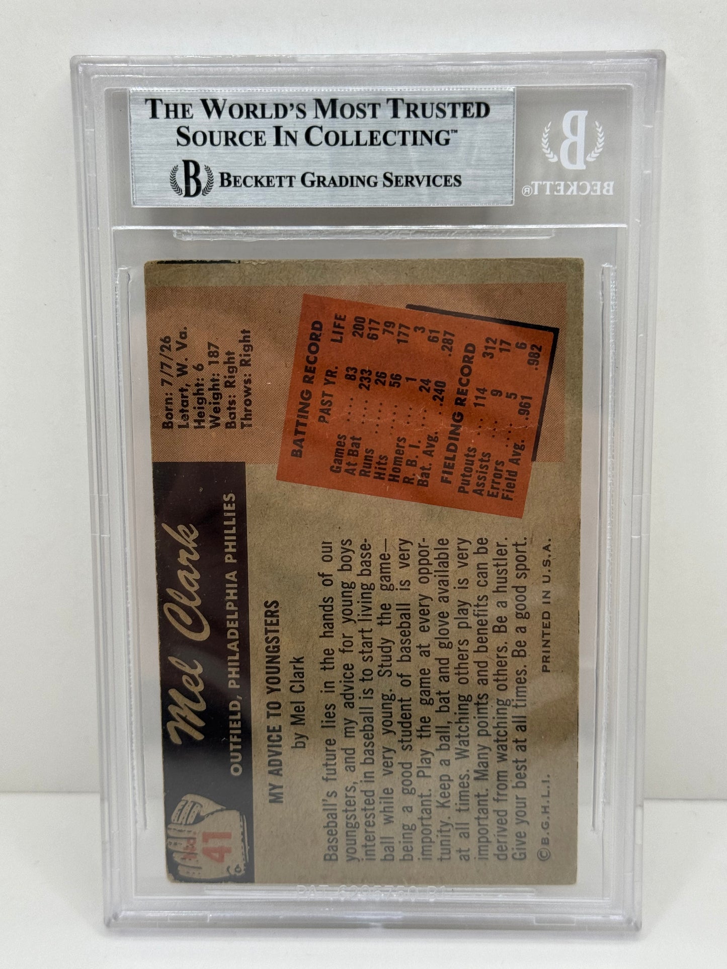 1955 Bowman Mel Clark #41 Auto Beckett Authentic Deceased in 2014