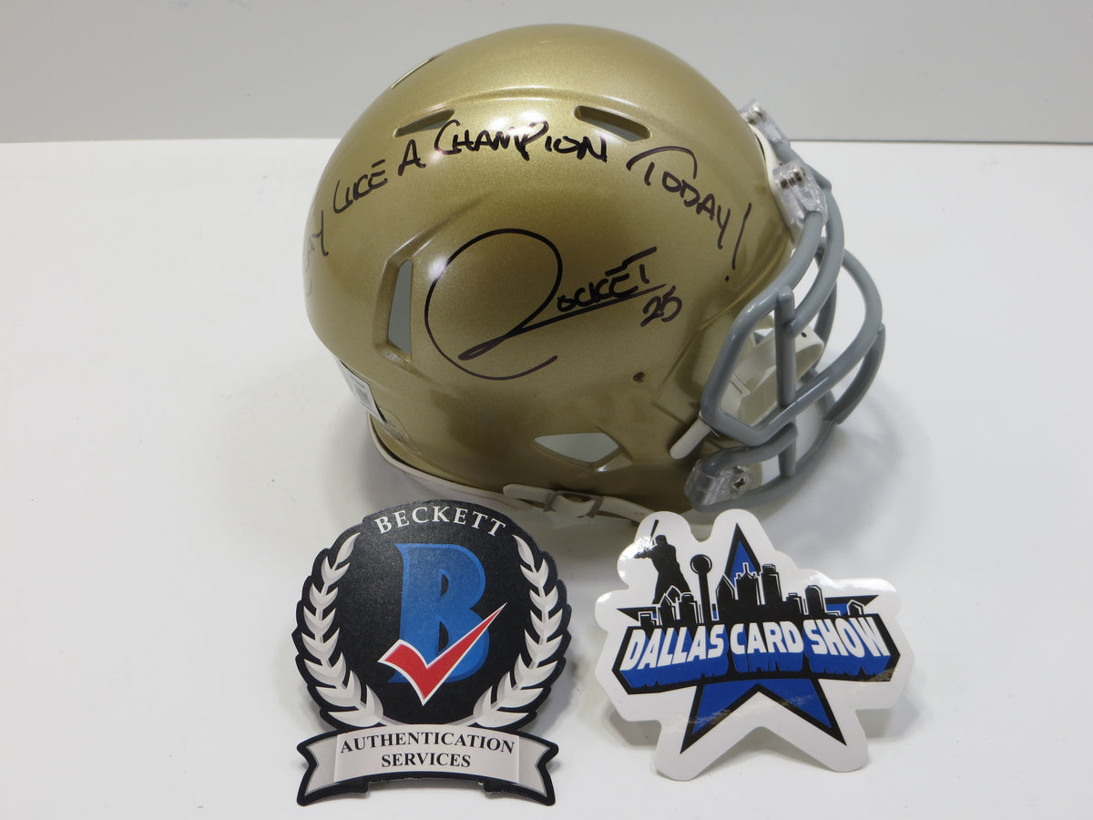 ROCKET ISMAIL NOTRE DAME FIGHTING IRISH SIGNED MINI HELMET wPLAYLIKEA BAS