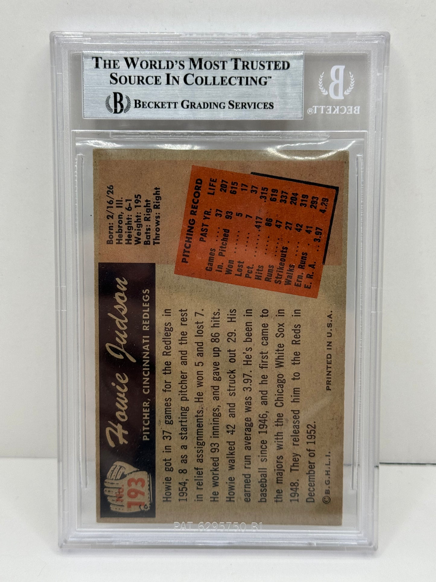1955 Bowman Howie Judson #193 Auto Beckett Authentic Deceased in 2020