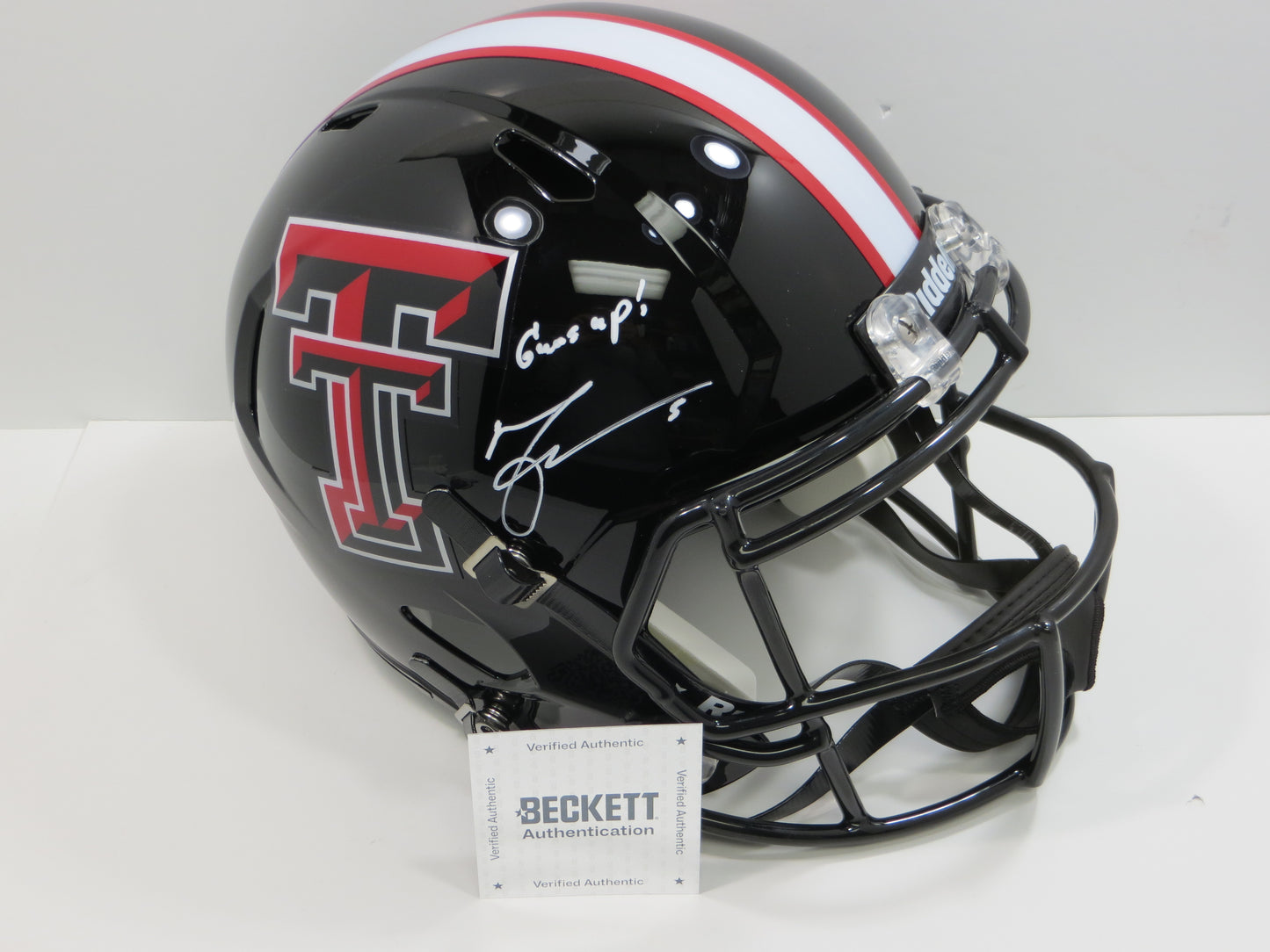 MICHAEL CRABTREE SIGNED TEXAS TECH RED RAIDERS FULL SIZE HELMET w/GunsUp! BAS
