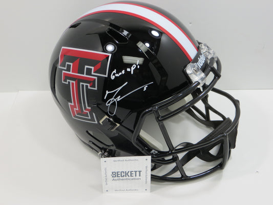MICHAEL CRABTREE SIGNED TEXAS TECH RED RAIDERS FULL SIZE HELMET w/GunsUp! BAS