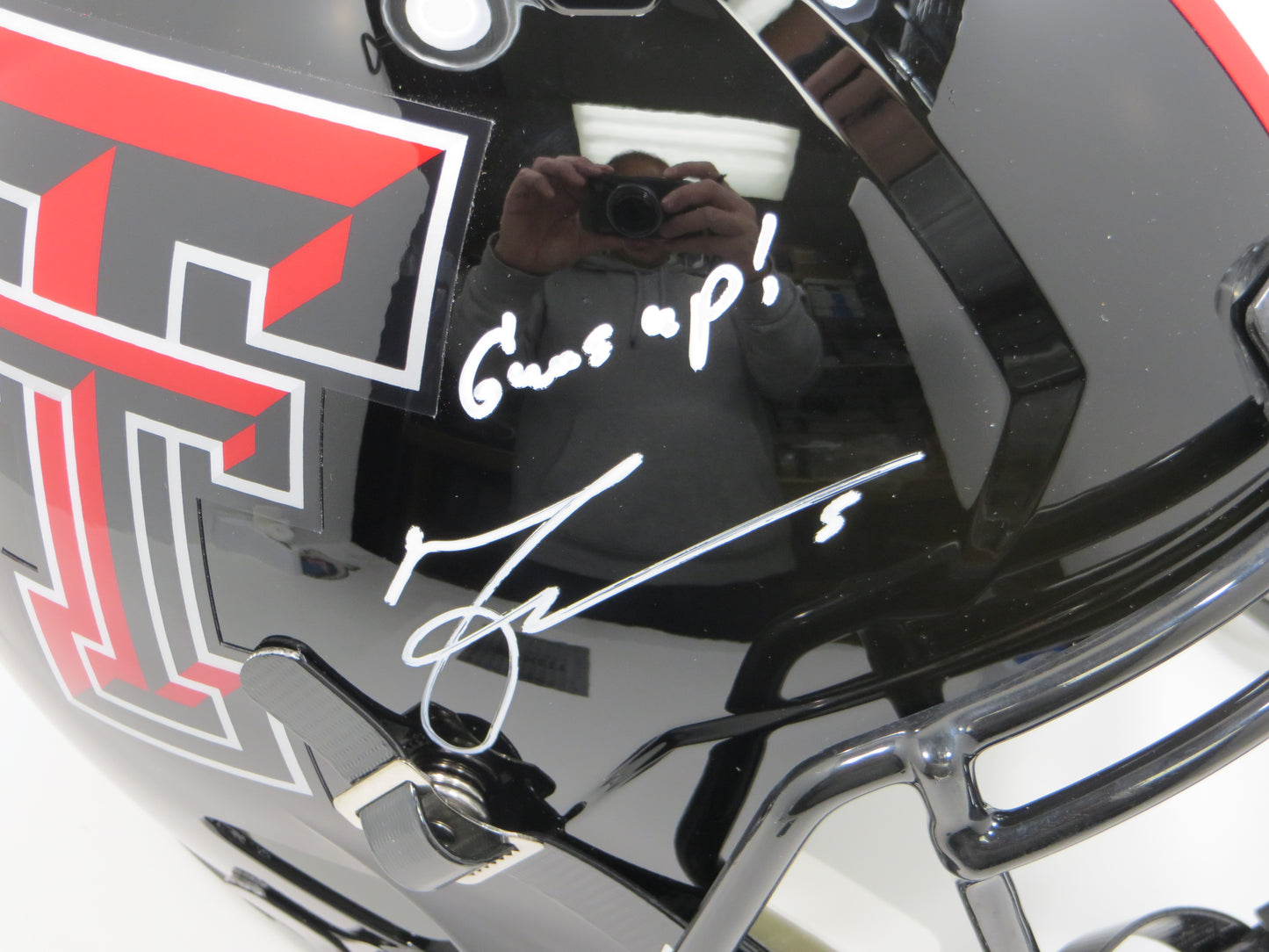 MICHAEL CRABTREE SIGNED TEXAS TECH RED RAIDERS FULL SIZE HELMET w/GunsUp! BAS
