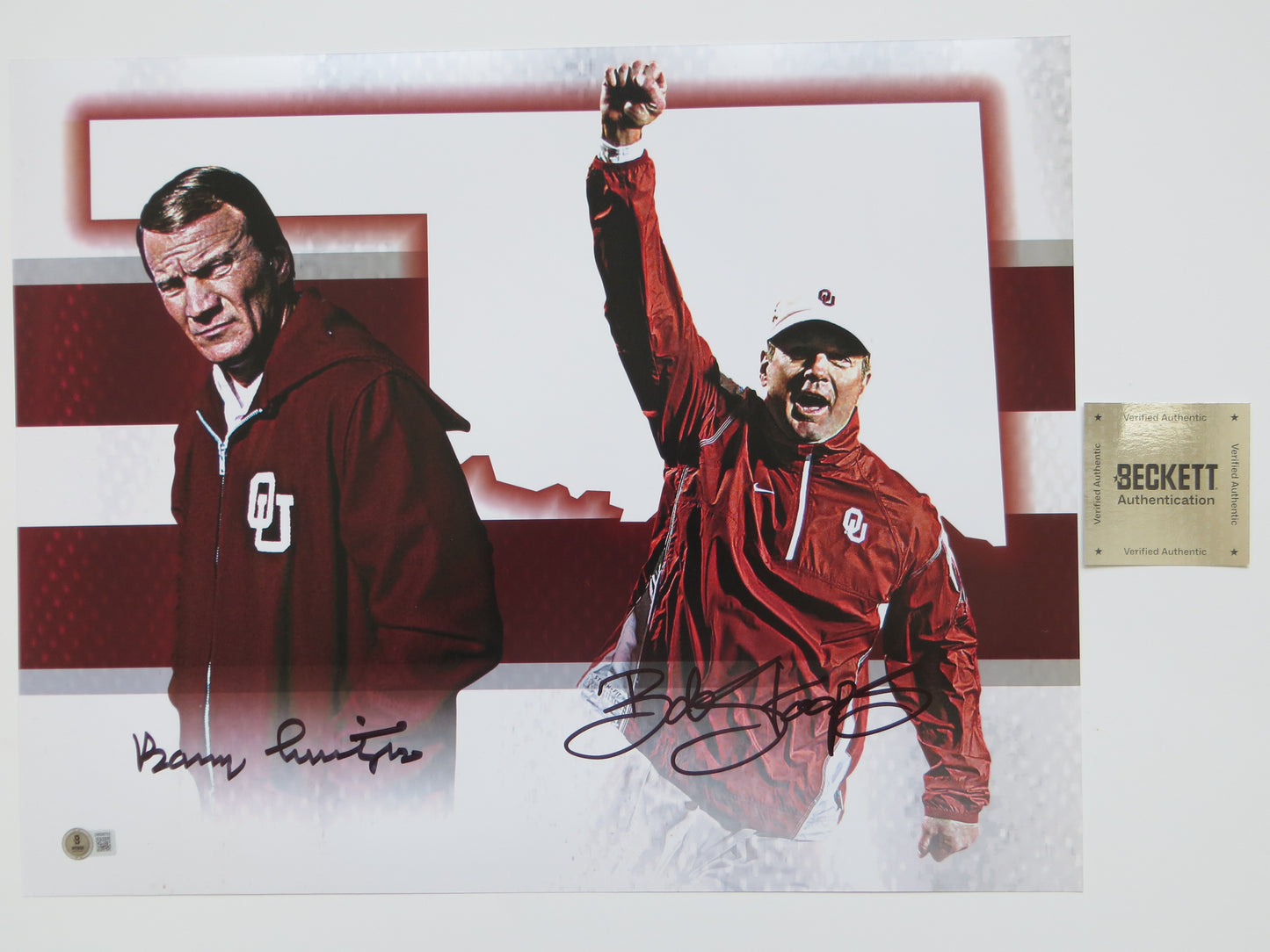 BARRY SWITZER BOB STOOPS OU SOONERS SIGNED State of Oklahoma 16x20 BAS