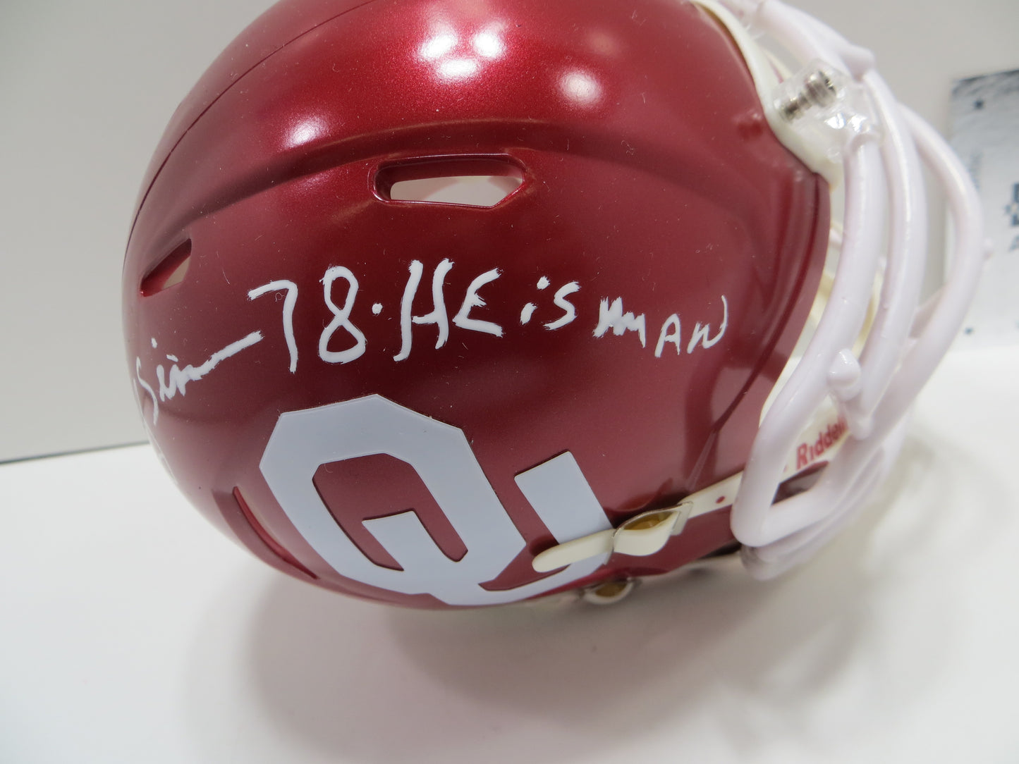 BILLY SIMS SIGNED OKLAHOMA OU SOONERS MINI HELMET w/HEISMAN BAS COA