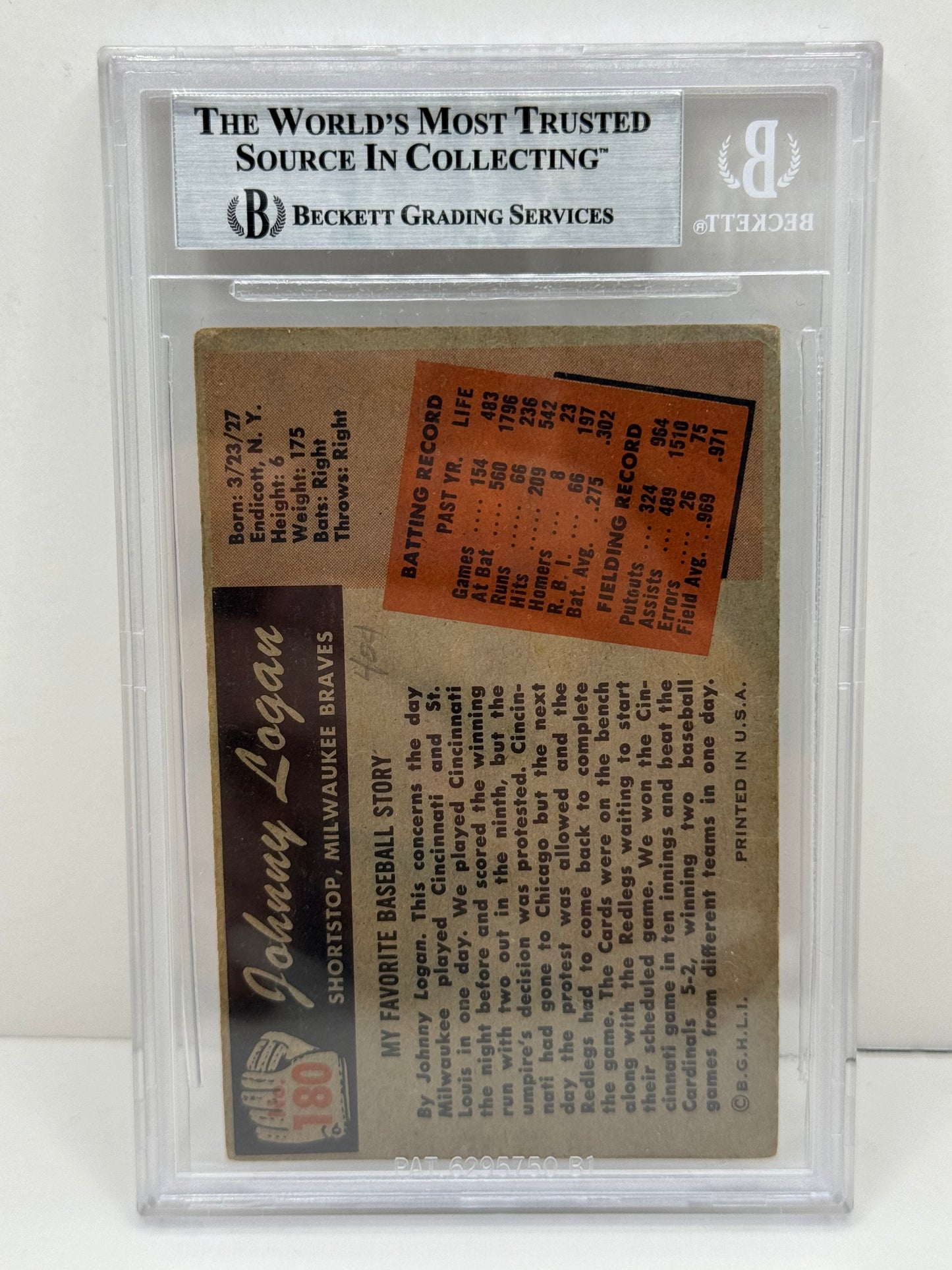 1954 Bowman Johnny Logan #80B Auto Beckett Authentic Deceased in 2013