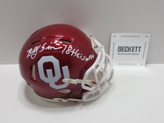 BILLY SIMS SIGNED OKLAHOMA OU SOONERS MINI HELMET w/HEISMAN BAS COA
