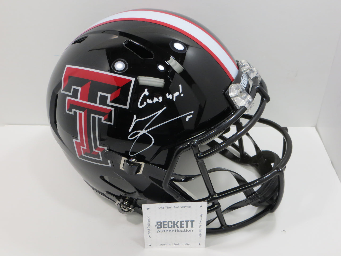 MICHAEL CRABTREE SIGNED TEXAS TECH RED RAIDERS FULL SIZE HELMET w/GunsUp! BAS