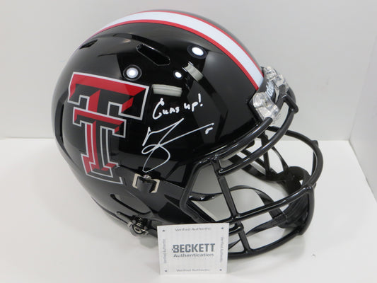 MICHAEL CRABTREE SIGNED TEXAS TECH RED RAIDERS FULL SIZE HELMET w/GunsUp! BAS