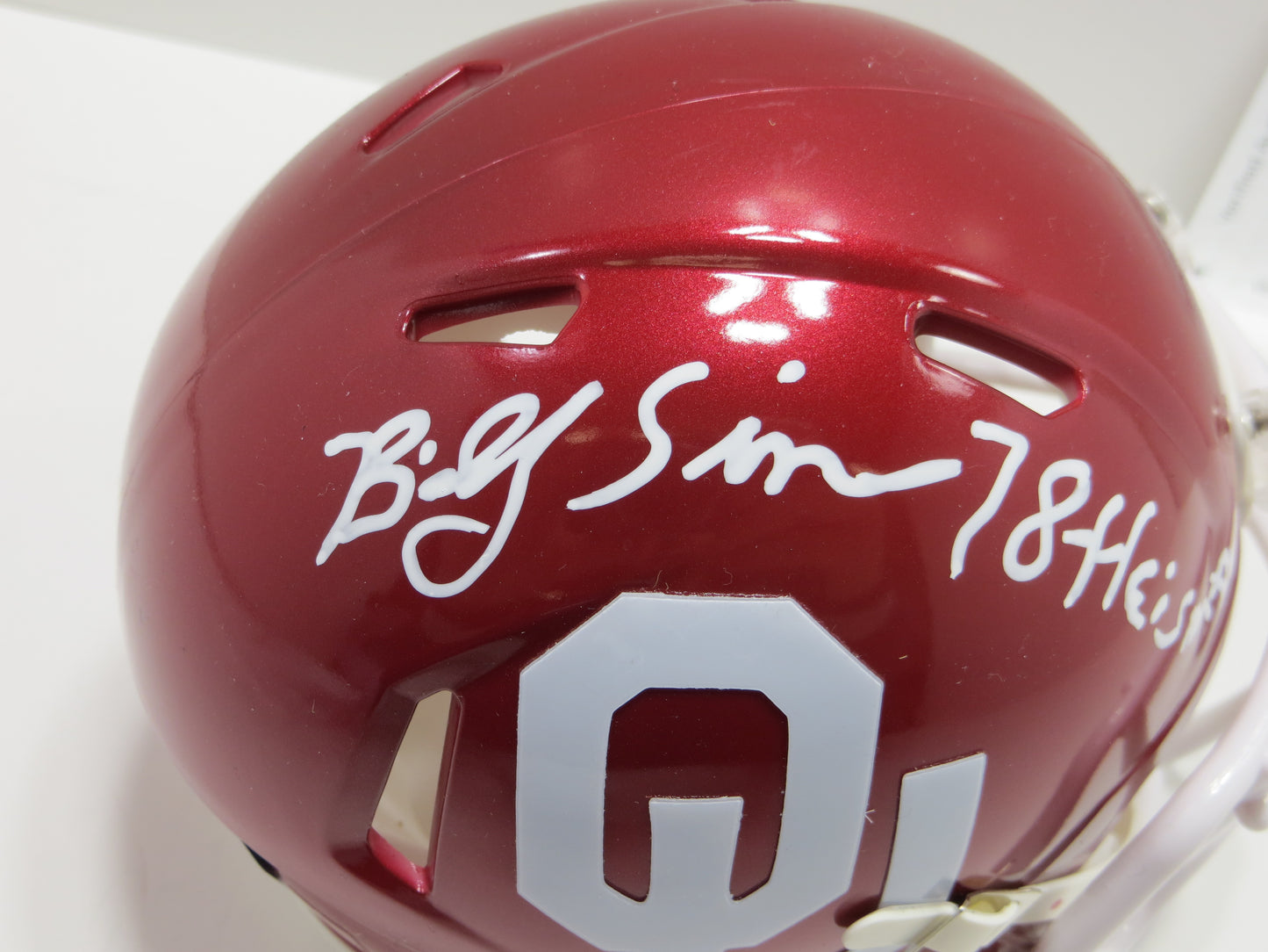 BILLY SIMS SIGNED OKLAHOMA OU SOONERS MINI HELMET w/HEISMAN BAS COA