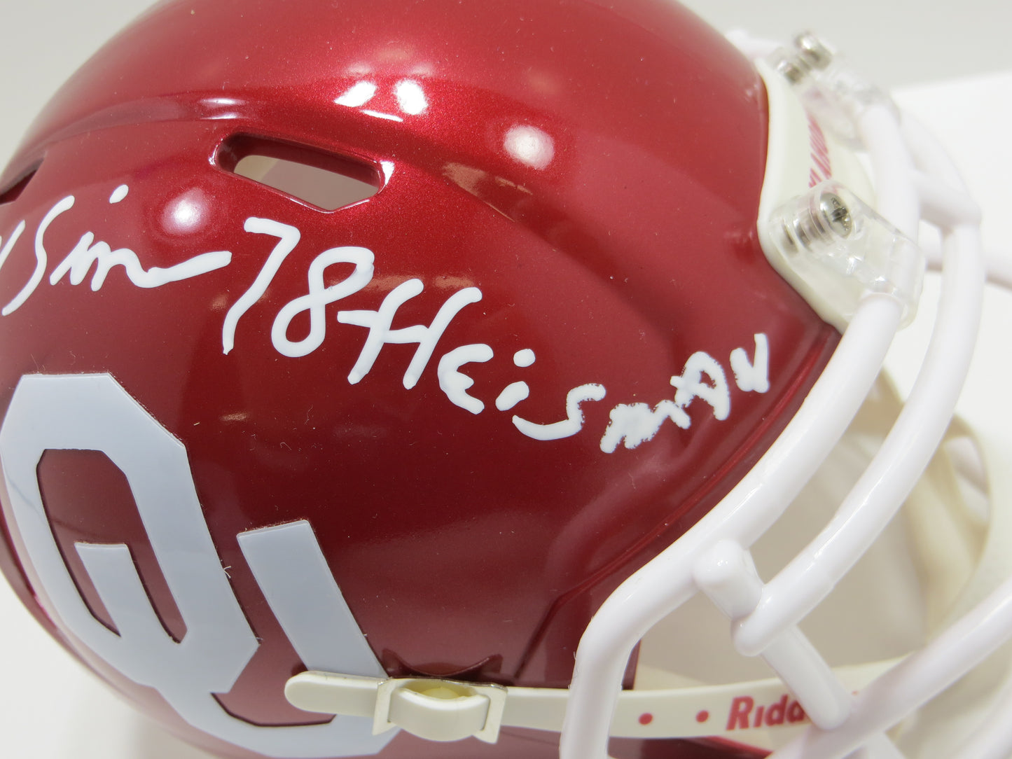 BILLY SIMS SIGNED OKLAHOMA OU SOONERS MINI HELMET w/HEISMAN BAS COA