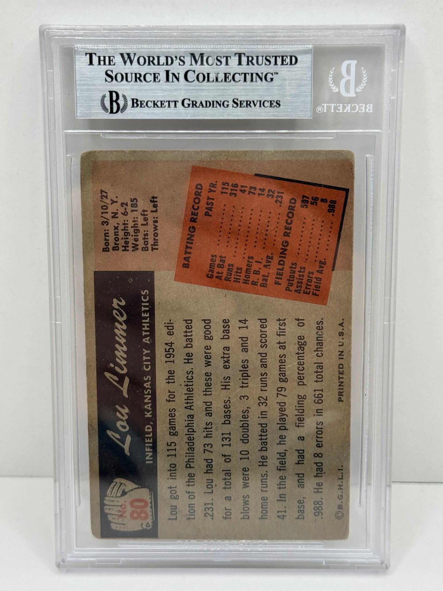 1955 Bowman Lou Limmer #80 Auto Beckett Authentic Deceased in 2007