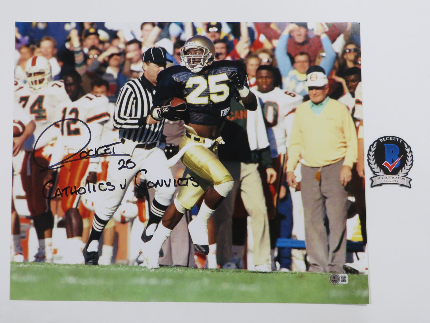 RAGHIB Rocket ISMAIL Notre Dame vs Miami SIGNED 16x20 Catholics v Convicts BAS