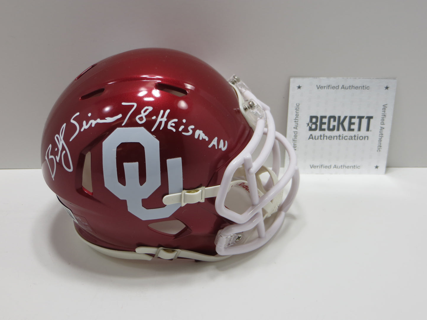 BILLY SIMS SIGNED OKLAHOMA OU SOONERS MINI HELMET w/HEISMAN BAS COA