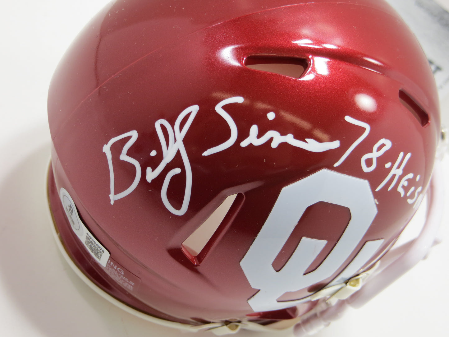 BILLY SIMS SIGNED OKLAHOMA OU SOONERS MINI HELMET w/HEISMAN BAS COA
