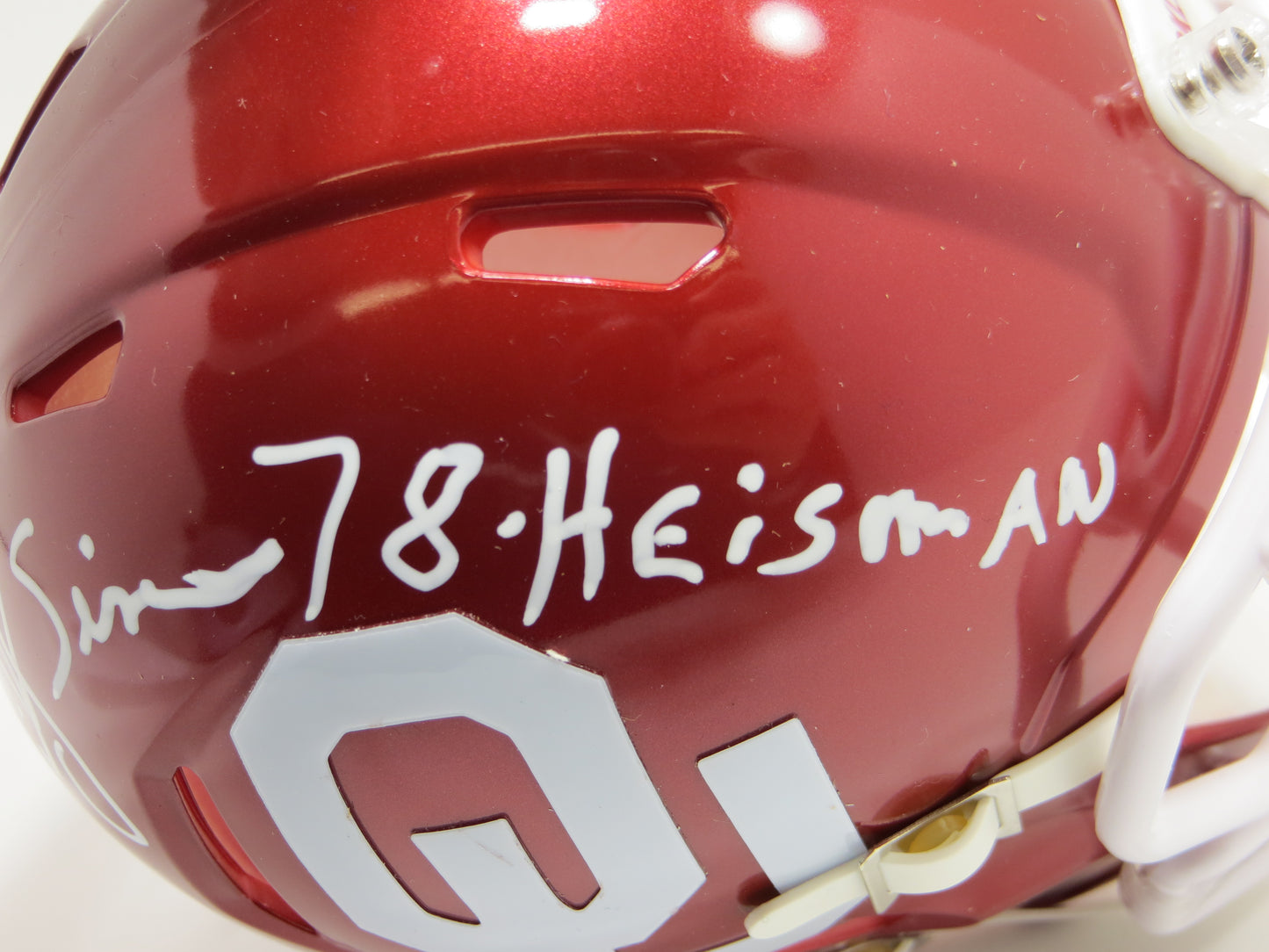 BILLY SIMS SIGNED OKLAHOMA OU SOONERS MINI HELMET w/HEISMAN BAS COA