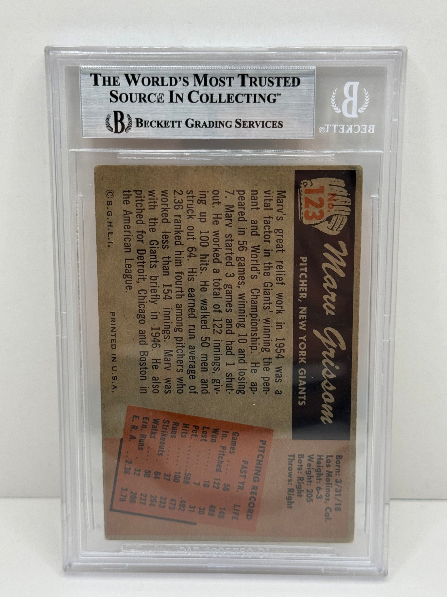 1955 Bowman Marv Grissom #123 Auto Beckett Authentic Deceased in 2005