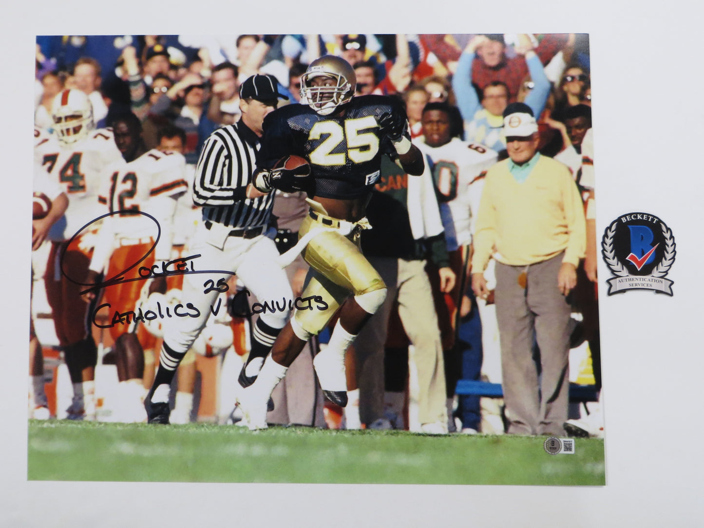 RAGHIB Rocket ISMAIL Notre Dame vs Miami SIGNED 16x20 Catholics v Convicts BAS