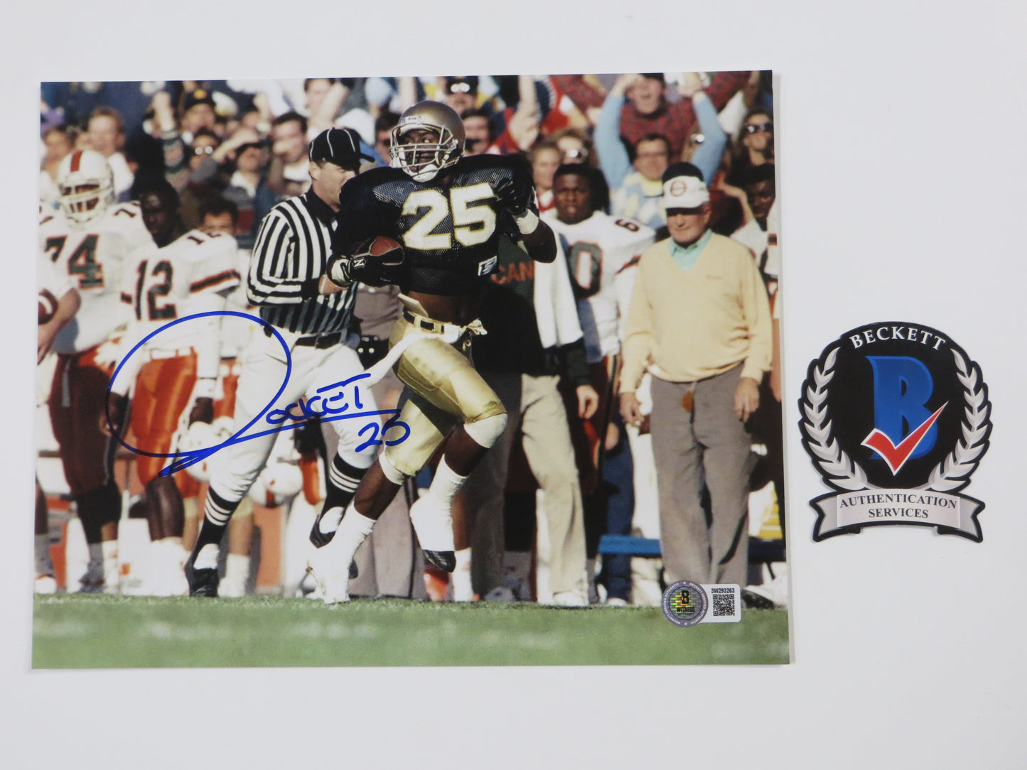RAGHIB ROCKET ISMAIL SIGNED 8x10 NOTRE DAME IRISH vs MIAMI PHOTO BAS COA