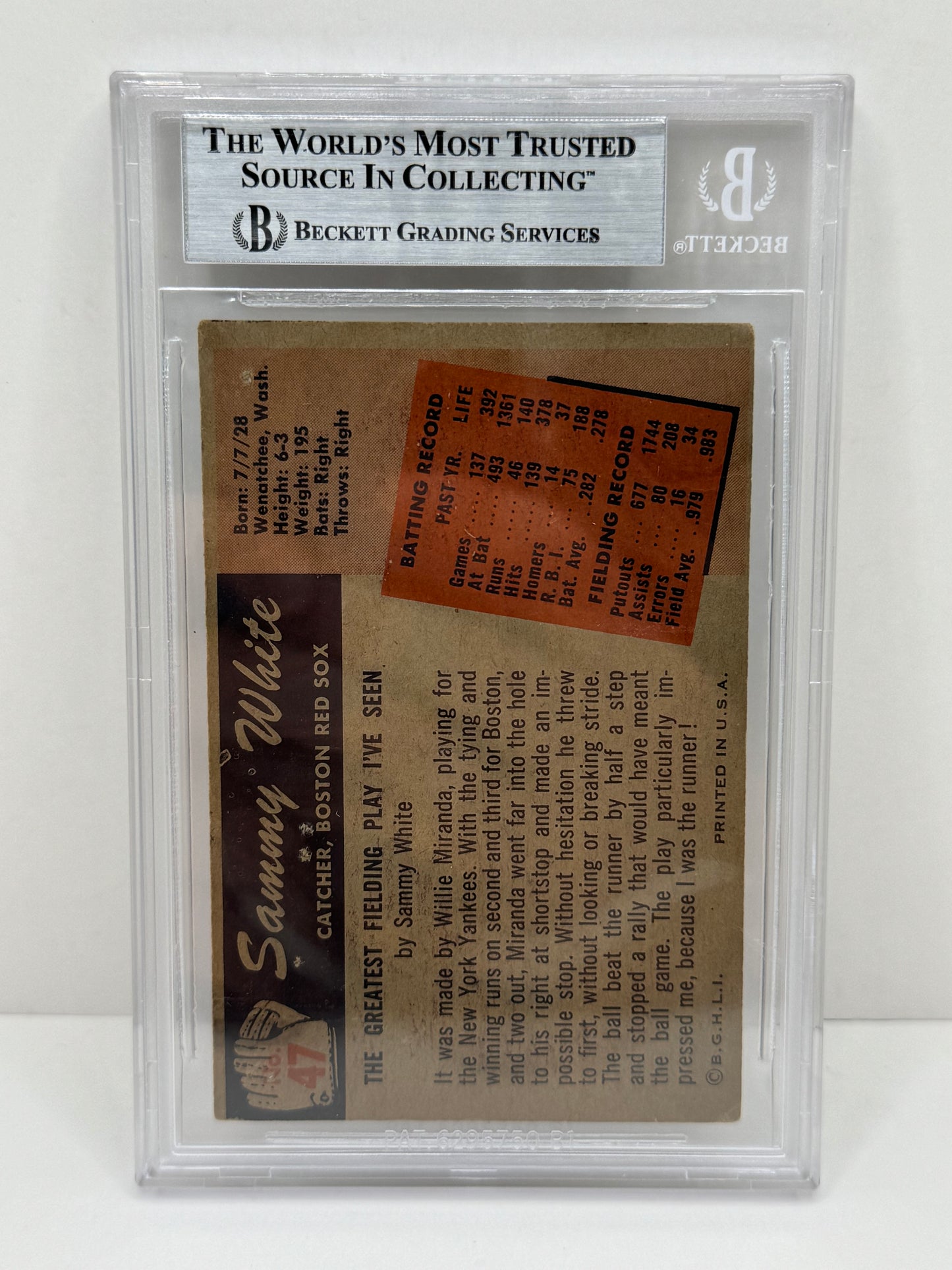 1955 Bowman Sammy White #47 Auto Beckett Authentic Deceased in 1991