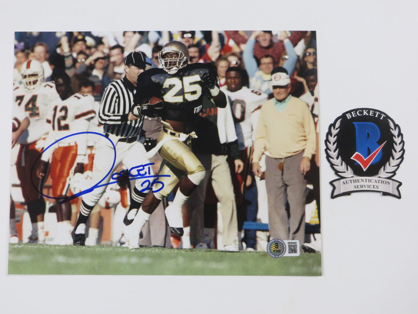 RAGHIB ROCKET ISMAIL SIGNED 8x10 NOTRE DAME IRISH vs MIAMI PHOTO BAS COA