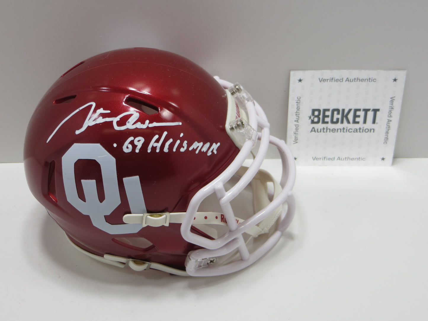 STEVE OWENS SIGNED OKLAHOMA OU SOONERS MINI HELMET w/69 Heisman BAS