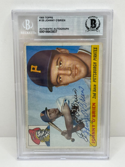 1955 Topps Johnny O'Brien #135 Auto Beckett Authentic Not Deceased