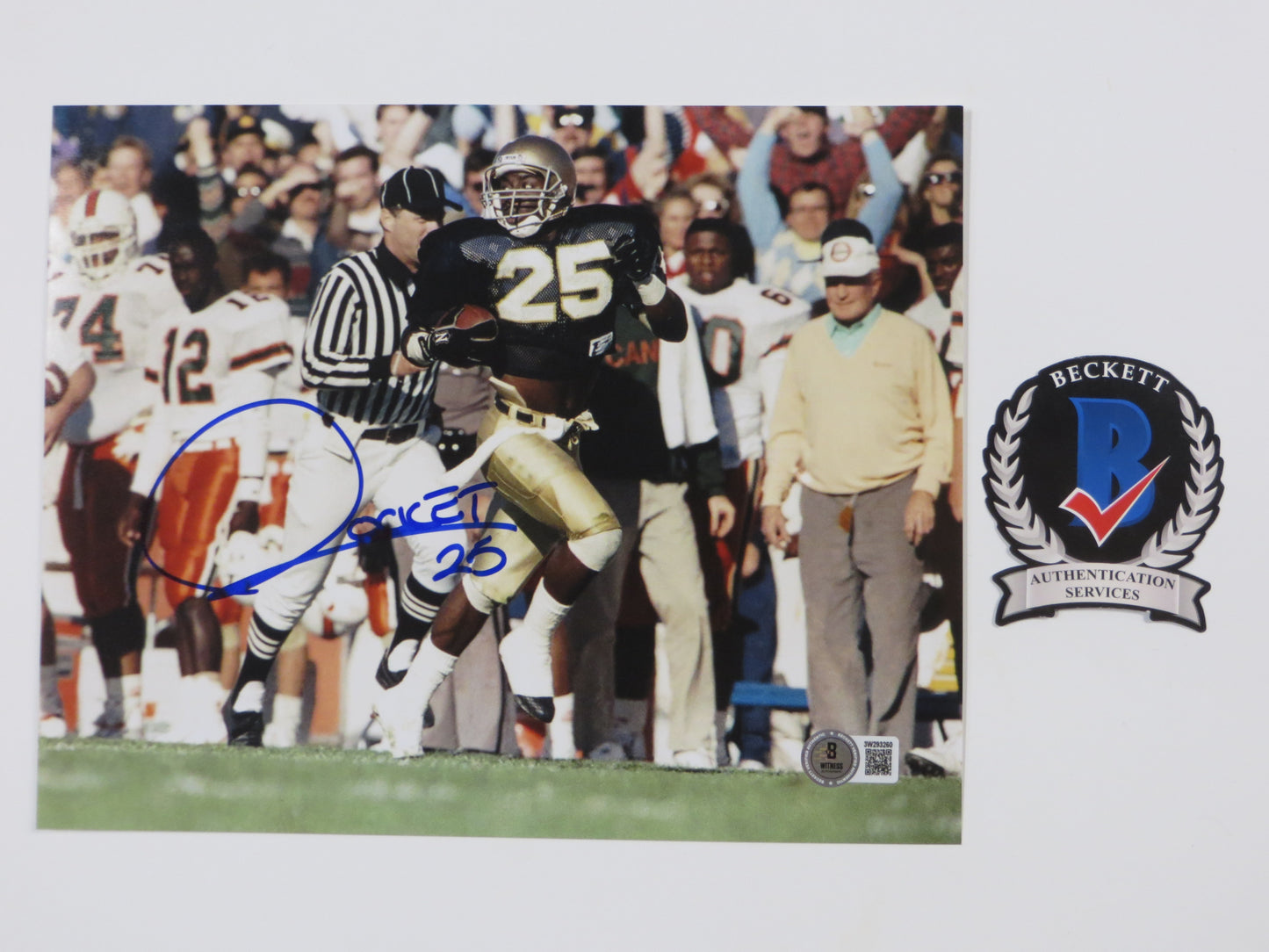 RAGHIB ROCKET ISMAIL SIGNED 8x10 NOTRE DAME IRISH vs MIAMI PHOTO BAS COA