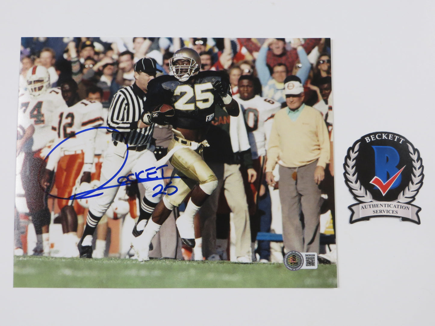 RAGHIB ROCKET ISMAIL SIGNED 8x10 NOTRE DAME IRISH vs MIAMI PHOTO BAS COA